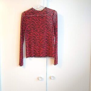 Zara sheer mesh animal print long sleeve top